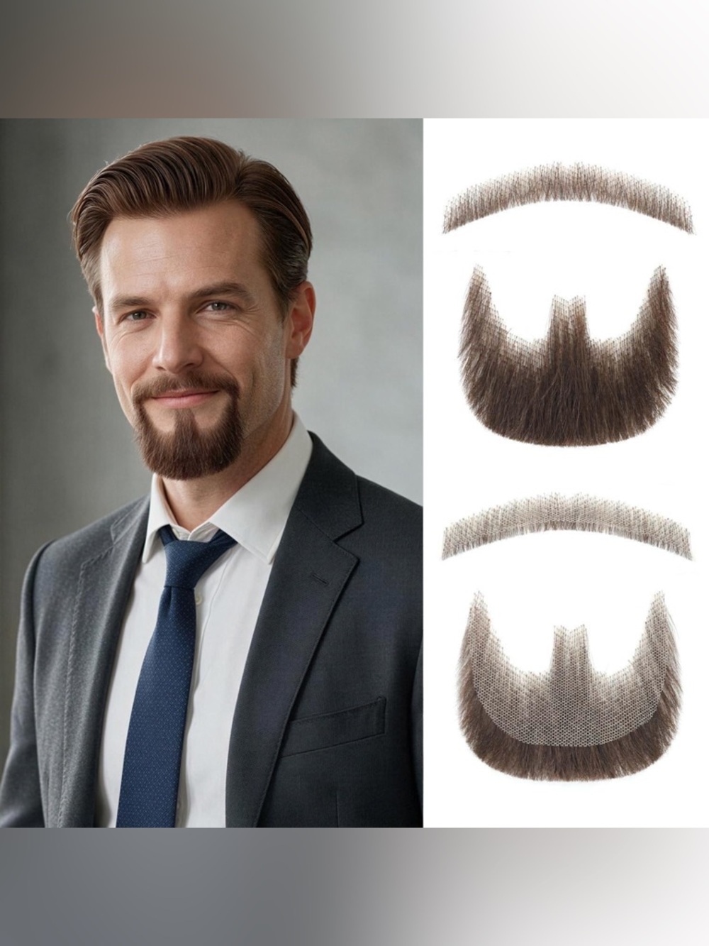 Men's Brown Stick-On Beard and Mustache Grooming Set